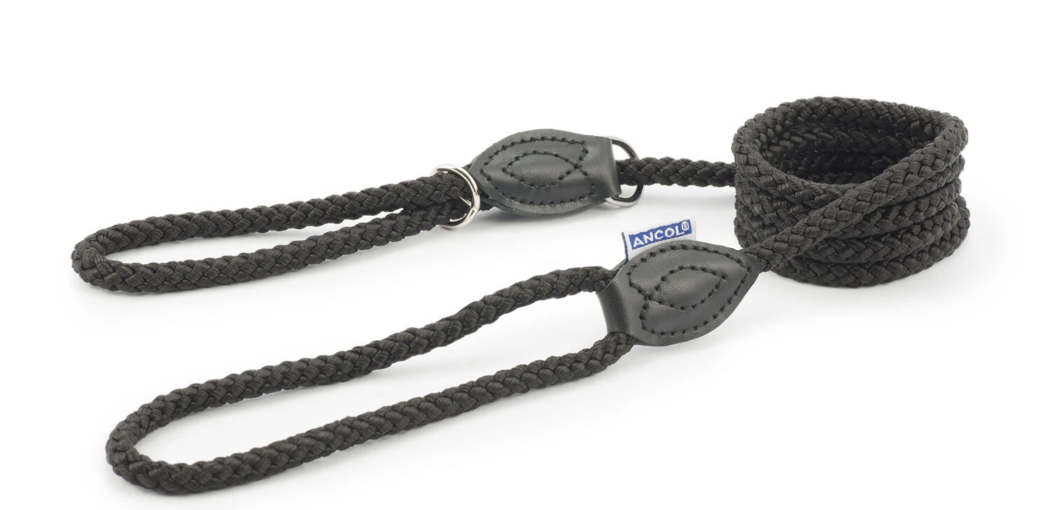 Ancol Heritage Rope Slip & Control Lead Combination Black 12mm X1m 1 Ancol Heritage Rope Slip & Control Lead Combination Black 12mm X1m