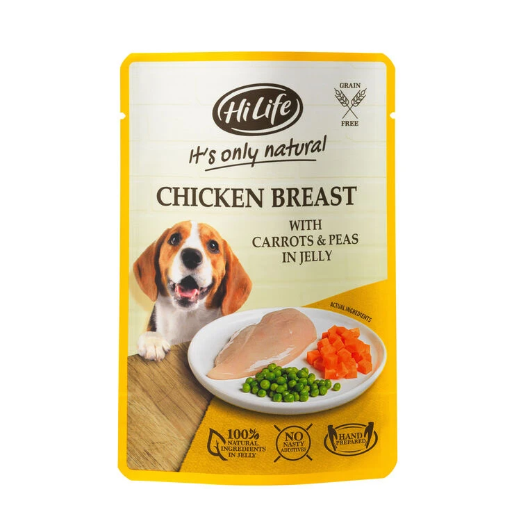 15 X Hilife It's Only Natural - Pouch - Chicken Breast With Carrots & Peas 100g 1 15 X Hilife It's Only Natural - Pouch - Chicken Breast With Carrots & Peas 100g