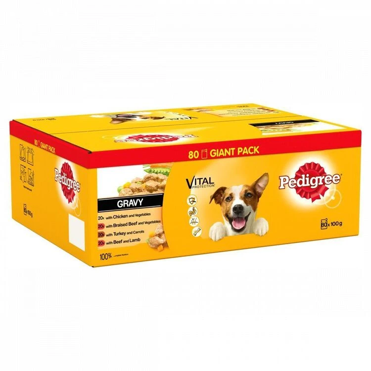 PEDIGREE Dog Pouches Mixed Selection In Gravy 80 X 100g Mega Pack 1 PEDIGREE Dog Pouches Mixed Selection In Gravy 80 X 100g Mega Pack