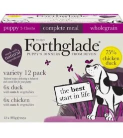 12 X Forthglade Wholegrain Chicken & Duck With Oats Complete Puppy Wet Dog Food Variety Pack 395g